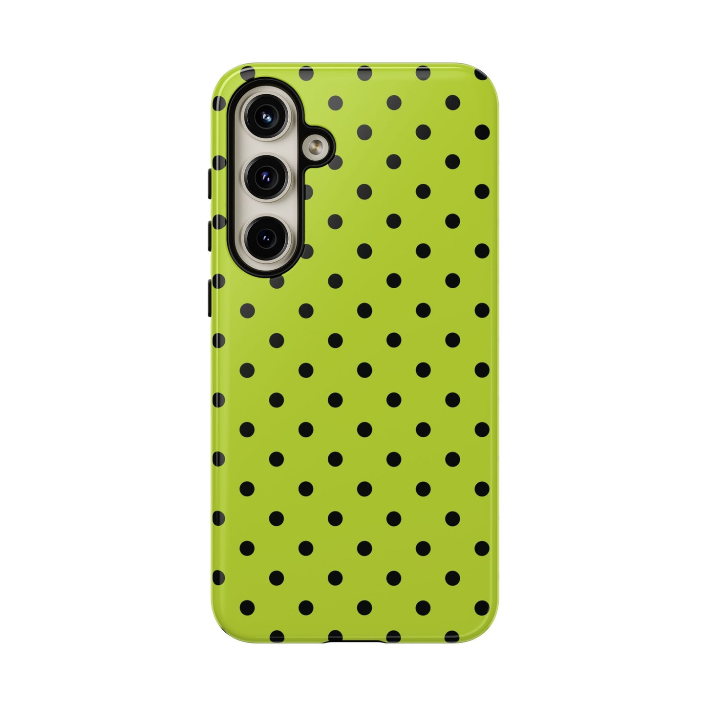 Samsung Galaxy S24 Plus / Glossy Phone Case - Trendy Neon Lime Green & Black Dot Pattern Phone Case