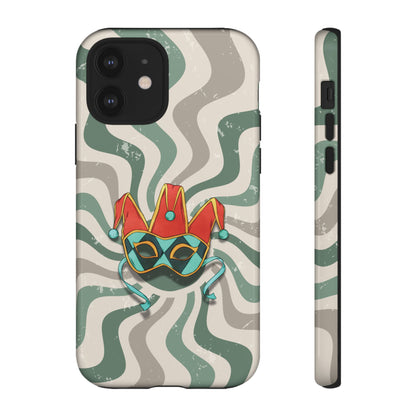 iPhone 12 / Glossy Phone Case - Venetian Jester Mask – Green Retro Soft Revival Phone Case