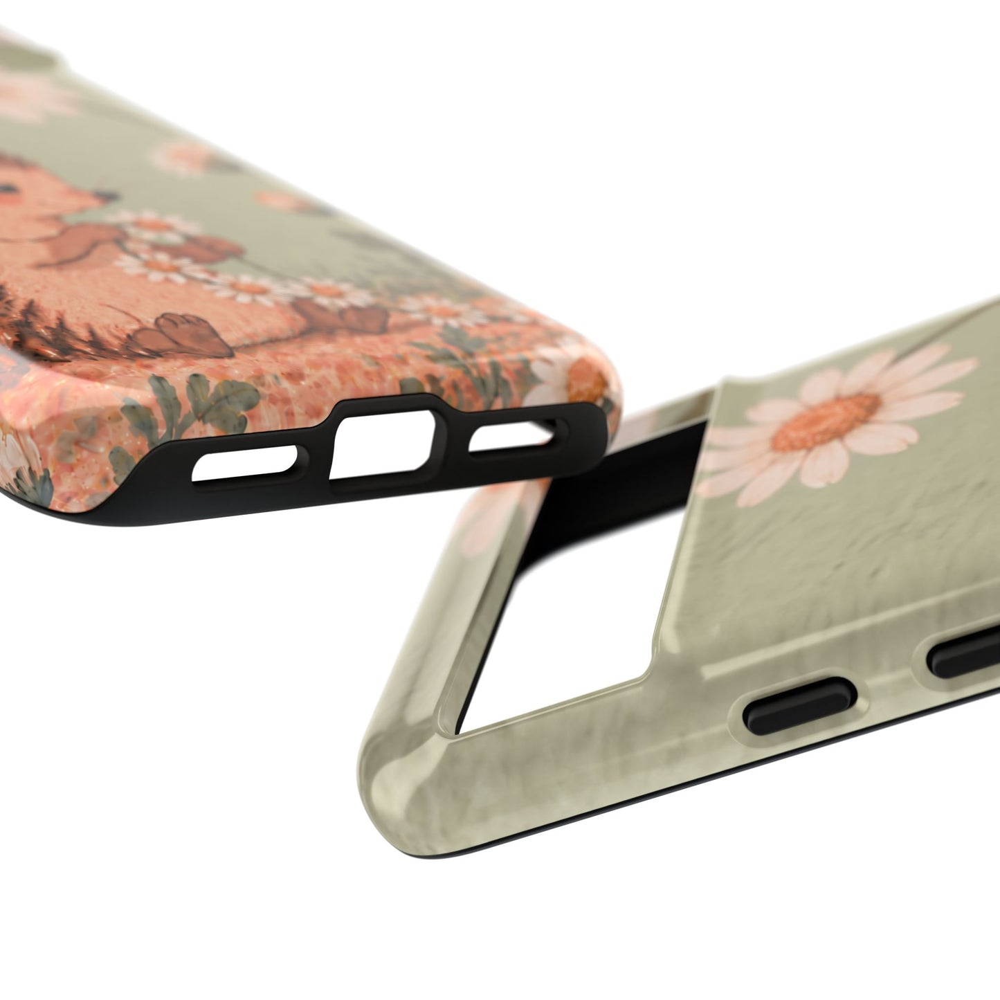 Whimsical Sage Green Hedgehog and Daisy Chain Phone Case - Green Phone Case
