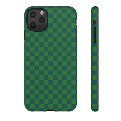 iPhone 11 Pro Max / Glossy Phone Case - ’Bold Green Checkered Pattern’ Phone Case