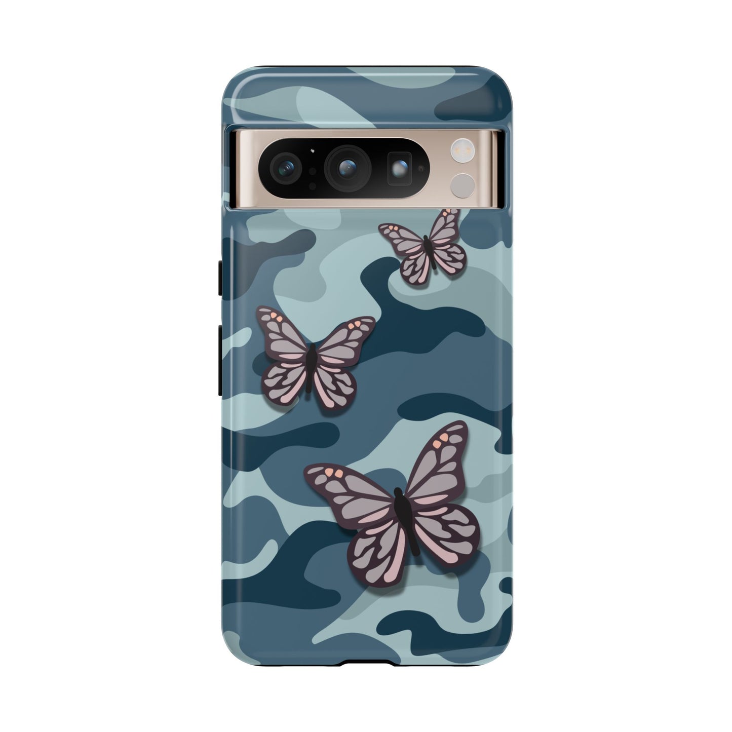 Dark Blue Butterfly Camo Phone Case - Blue Phone Case - Google Pixel 8 Pro / Glossy