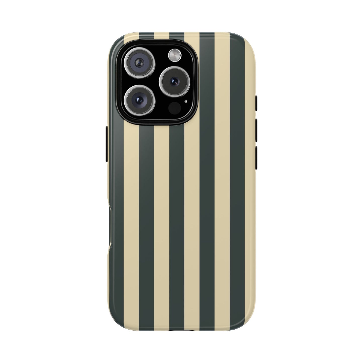 iPhone 16 Pro / Glossy Phone Case - ’Green & Beige Stripe Pattern’ Phone Case