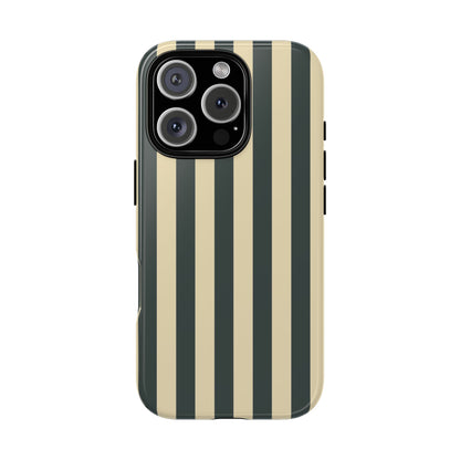 iPhone 16 Pro / Glossy Phone Case - ’Green & Beige Stripe Pattern’ Phone Case