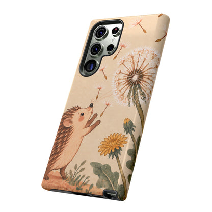 Whimsical Cream Hedgehog and Dandelion Phone Case - White Phone Case