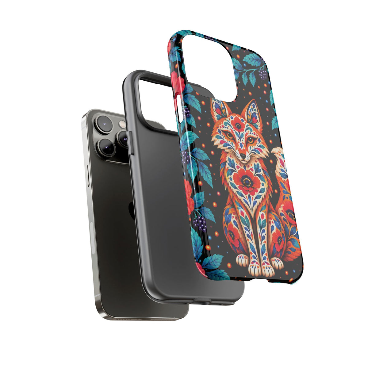 Vibrant Orange and Turquoise Calavera Fox Phone Case - Multicolor Phone Case