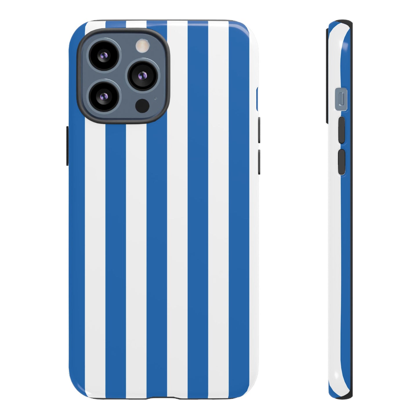 iPhone 13 Pro Max / Glossy Phone Case - Simple Light Blue & White Stripe Pattern Phone Case