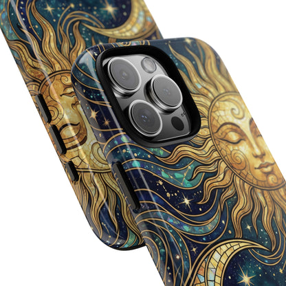 Elegant Teal & Gold Sun and Moon Phone Case