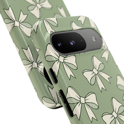 Chic Sage Green Bow Pattern Phone Case