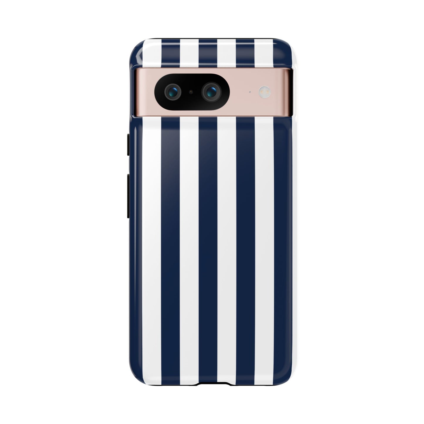 Google Pixel 8 / Glossy Phone Case - Simple Dark Blue & White Stripe Pattern Phone Case