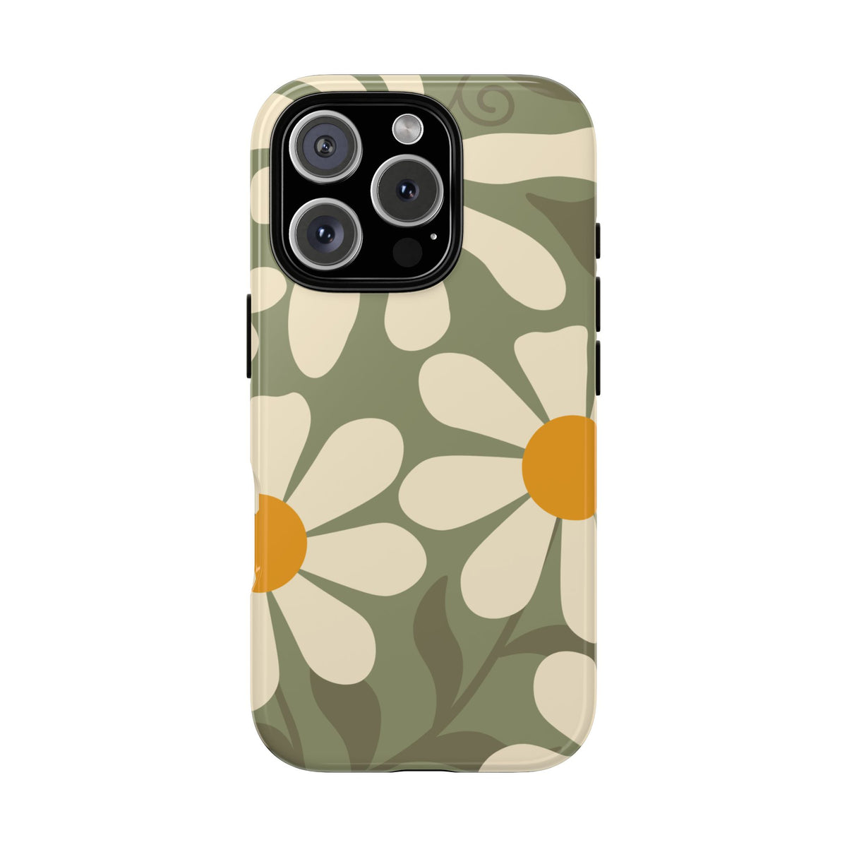 Retro Green Daisy Pattern #2 Phone Case - Green Phone Case - iPhone 16 Pro / Glossy