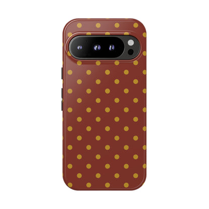 Google Pixel 9 Pro / Glossy Phone Case - Trendy Brown & Mustard Dot Pattern Phone Case