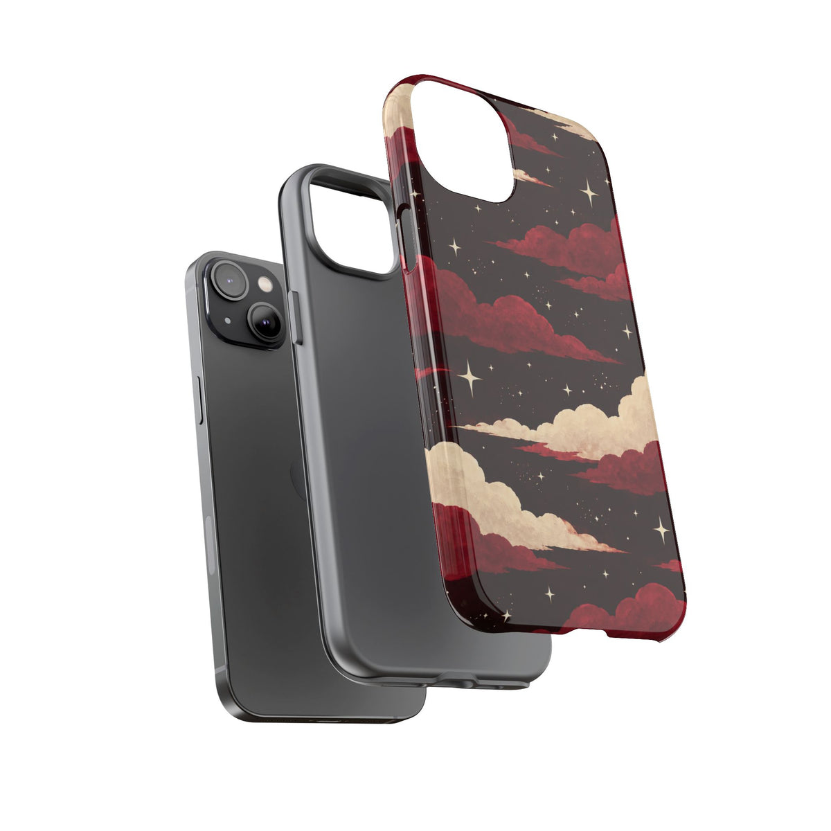 Illustrated Crimson Red Clouds & Stars Phone Case