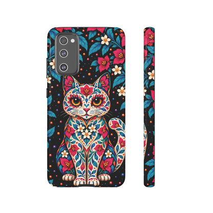 Vibrant Pink and Turquoise Calavera Cat Phone Case - Multicolor Phone Case - Samsung Galaxy S20 FE / Glossy