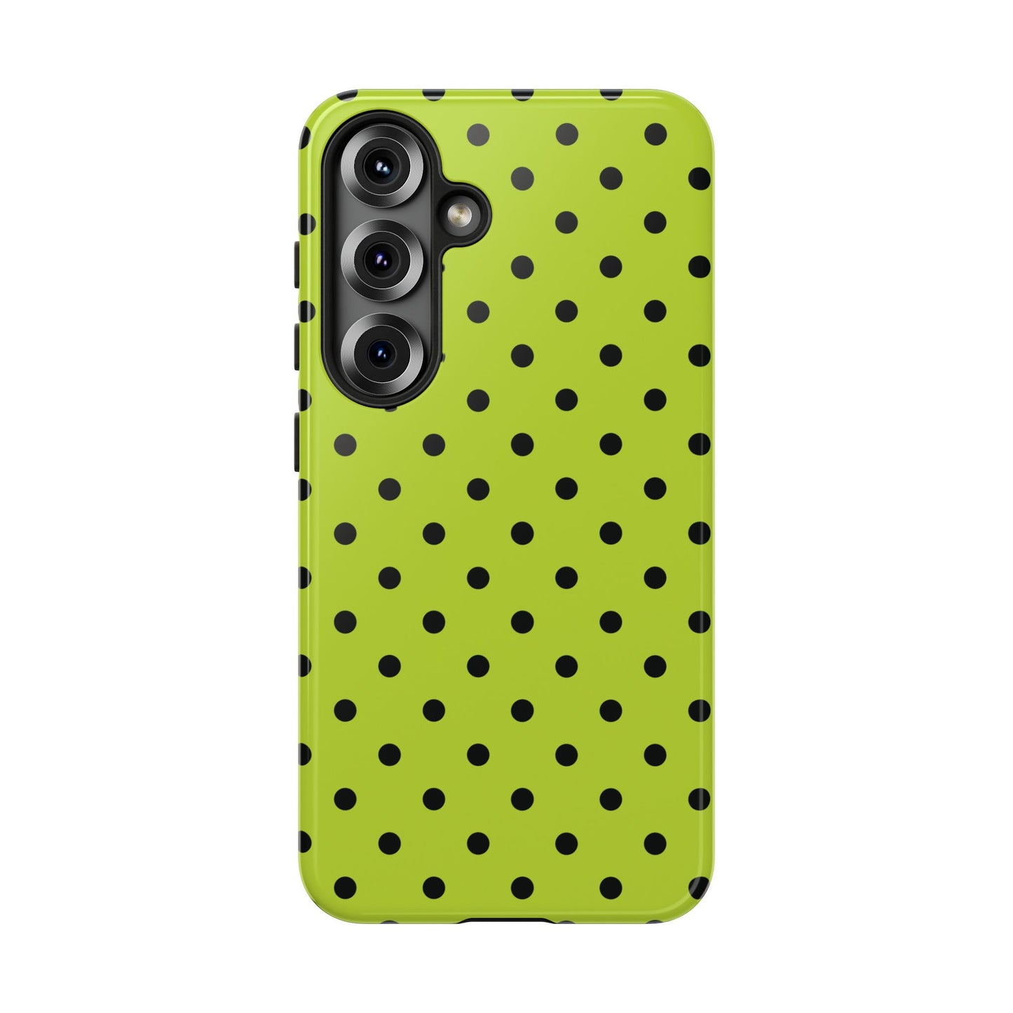 Samsung Galaxy S25 / Glossy Phone Case - Trendy Neon Lime Green & Black Dot Pattern Phone Case
