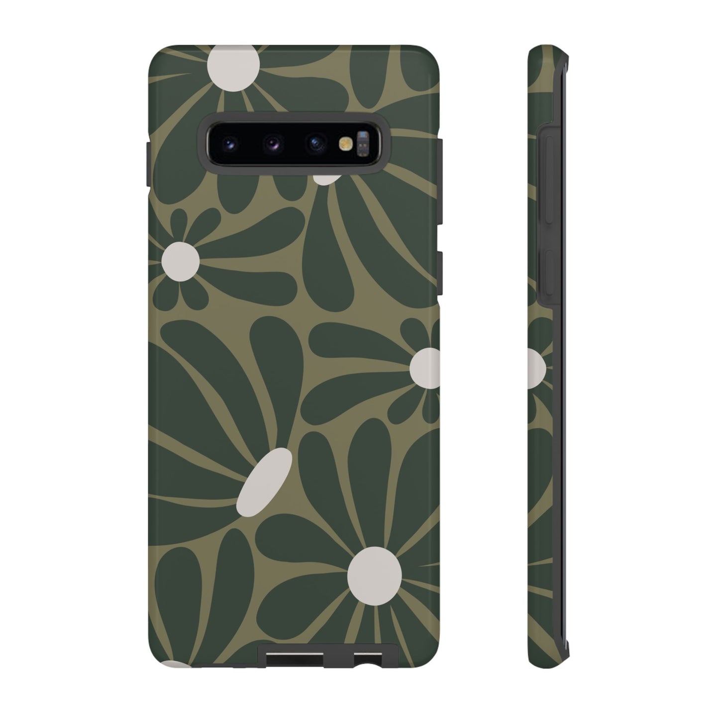 Samsung Galaxy S10 Plus / Glossy Phone Case - ’Retro Olive Green Daisy Pattern’ Phone Case