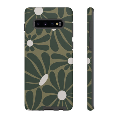 Samsung Galaxy S10 Plus / Glossy Phone Case - ’Retro Olive Green Daisy Pattern’ Phone Case