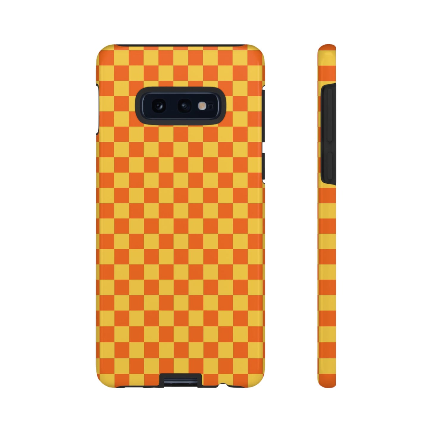 Samsung Galaxy S10E / Glossy Phone Case - Trendy Orange & Yellow Small Checked Pattern Phone Case
