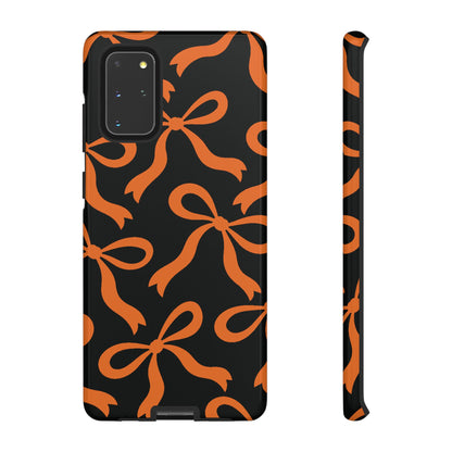 Bold Black and Burnt Orange Bow Pattern Phone Case - Black Phone Case - Samsung Galaxy S20+ / Glossy