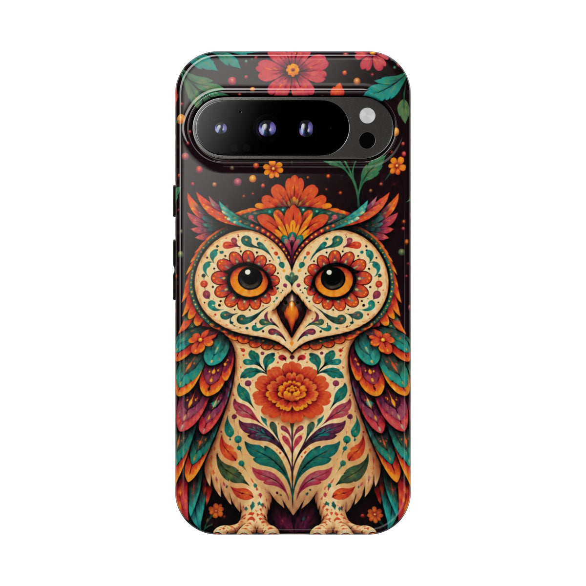 Vibrant Terracotta and Teal Calavera Owl Phone Case - Multicolor Phone Case - Google Pixel 9 Pro XL / Glossy