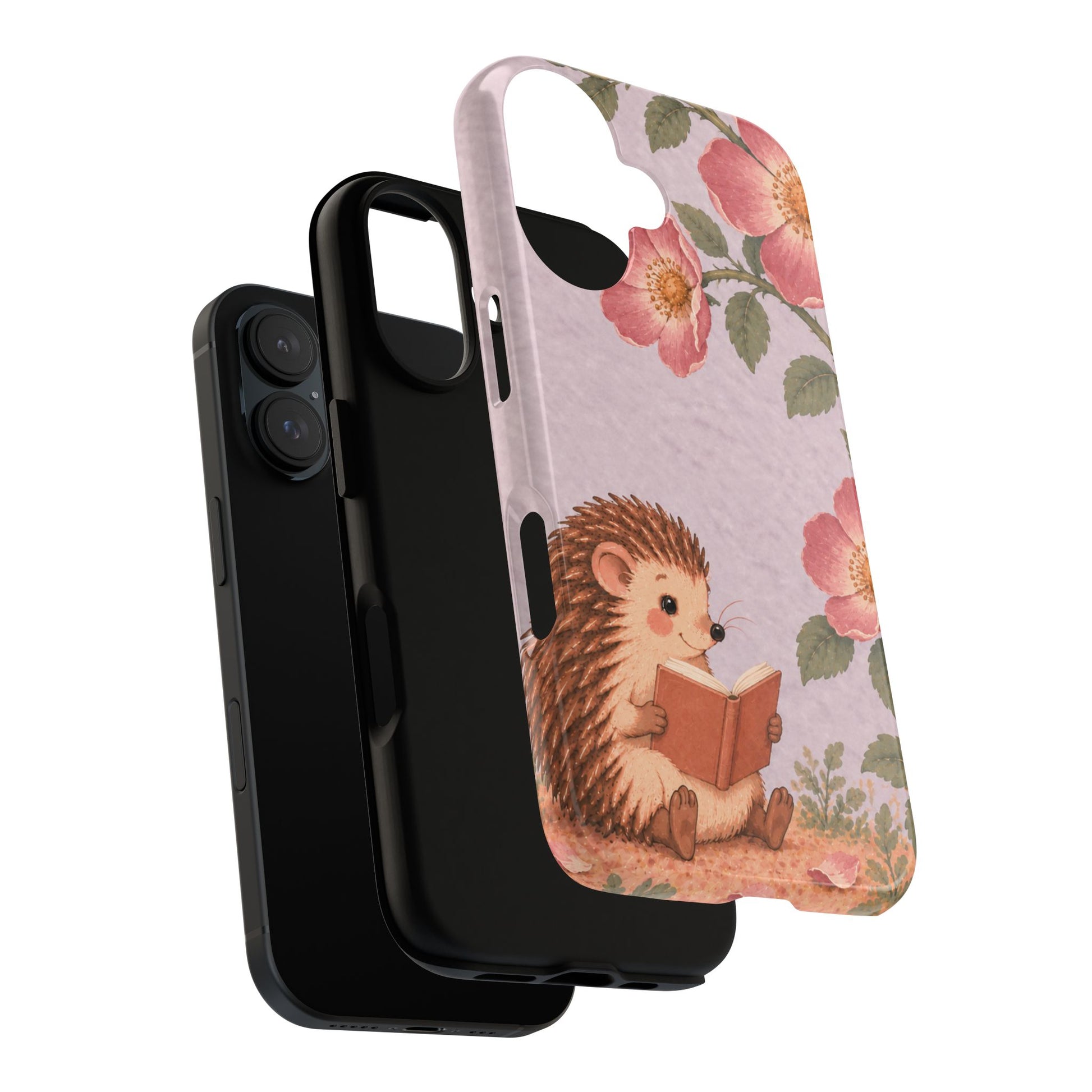 Whimsical Lilac Hedgehog and Wild Rose Phone Case - Purple Phone Case