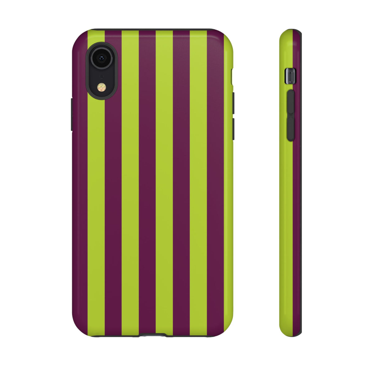 Trendy Neon Lime Green & Plum Stripe Pattern Phone Case - Green Phone Case - iPhone XR / Glossy