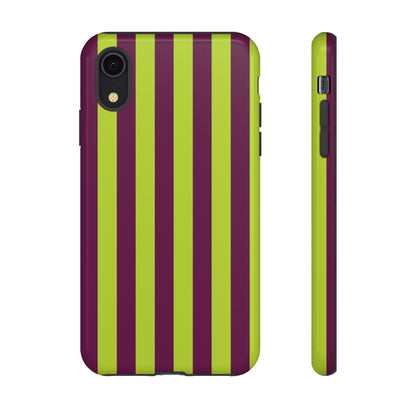 Trendy Neon Lime Green & Plum Stripe Pattern Phone Case - Green Phone Case - iPhone XR / Glossy