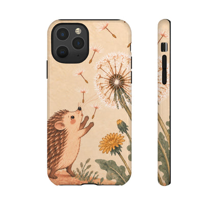 Whimsical Cream Hedgehog and Dandelion Phone Case - White Phone Case - iPhone 11 Pro / Glossy