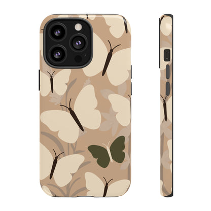 iPhone 13 Pro / Glossy Phone Case - Minimalist Beige Butterfly Pattern Phone Case