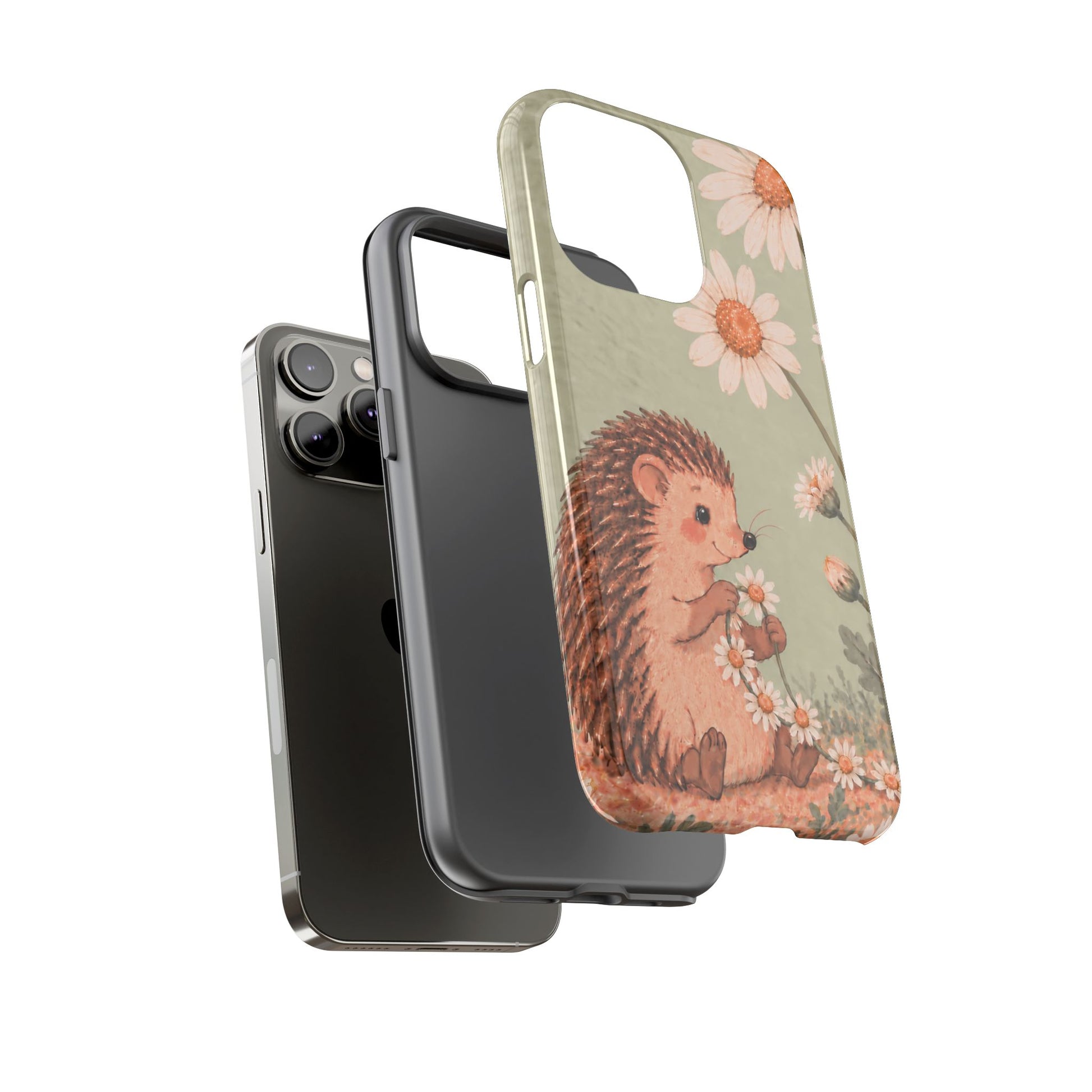 Whimsical Sage Green Hedgehog and Daisy Chain Phone Case - Green Phone Case