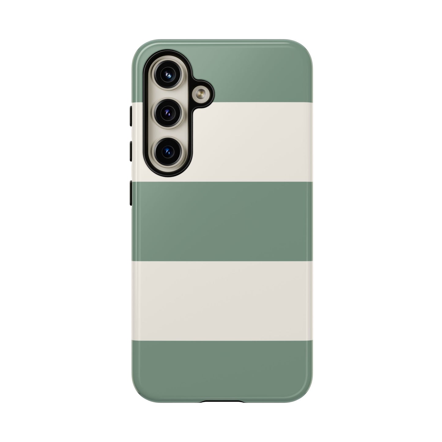 Samsung Galaxy S24 / Glossy Phone Case - Green & White Horizontal Stripe Pattern Phone Case