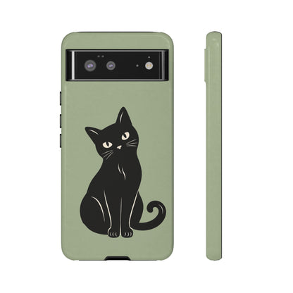 Minimalist Sage Green & Black Cat Phone Case