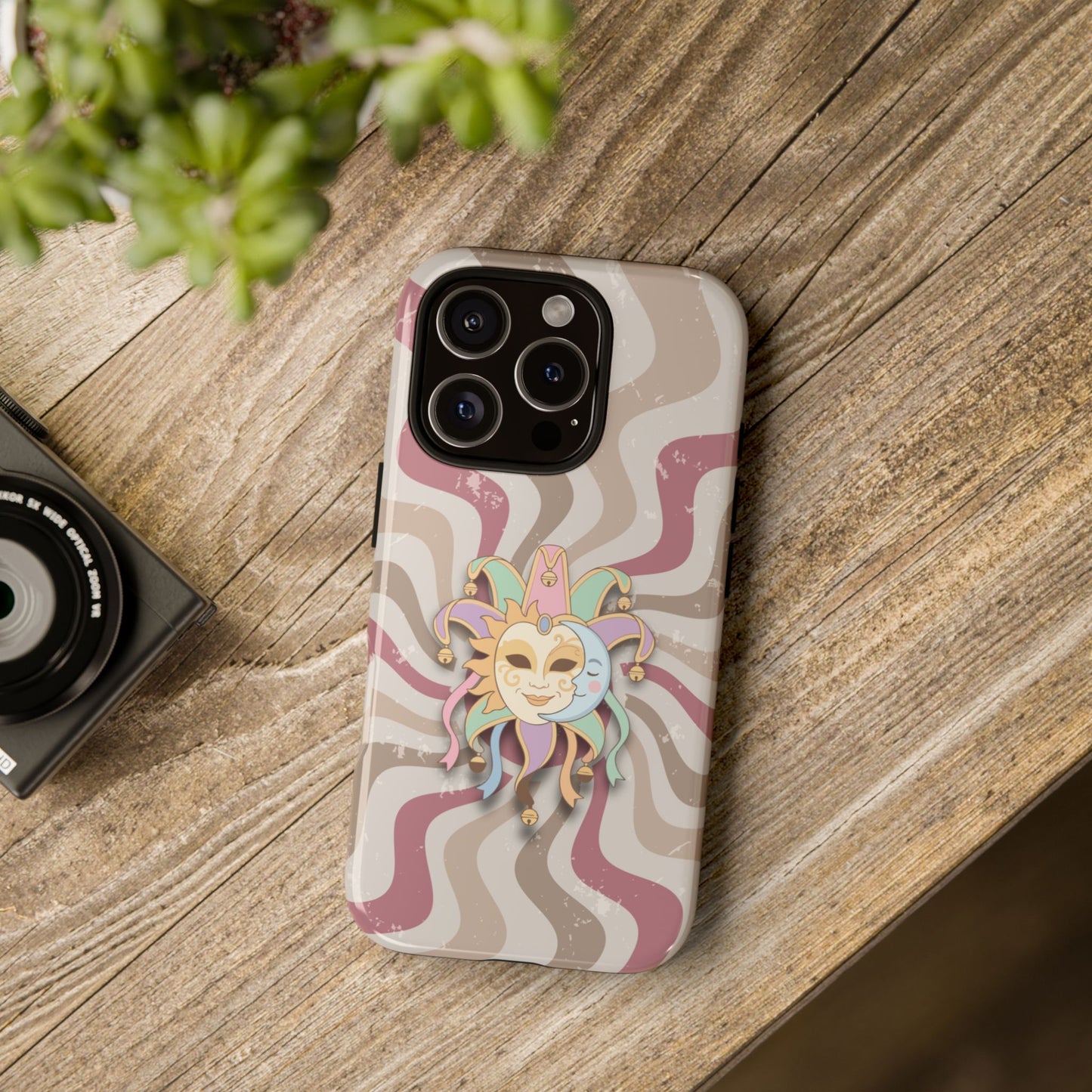 Sun & Moon Jester Mask – Pink Retro Wave Phone Case - Pink Phone Case