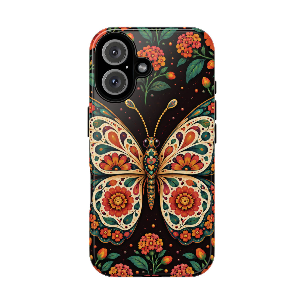 Vibrant Terracotta and Teal Calavera Butterfly Phone Case - Multicolor Phone Case - iPhone 16 / Glossy