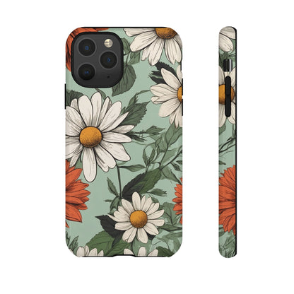 iPhone 11 Pro / Glossy Phone Case - Boho Chic Daisies Floral Pattern ’White & Orange’ Phone Case
