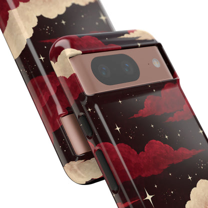 Illustrated Crimson Red Clouds & Stars Phone Case