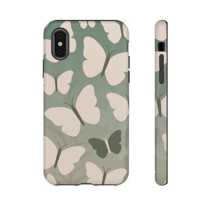 iPhone XS / Glossy Phone Case - Minimalist Light Green Butterfly Pattern Phone Case