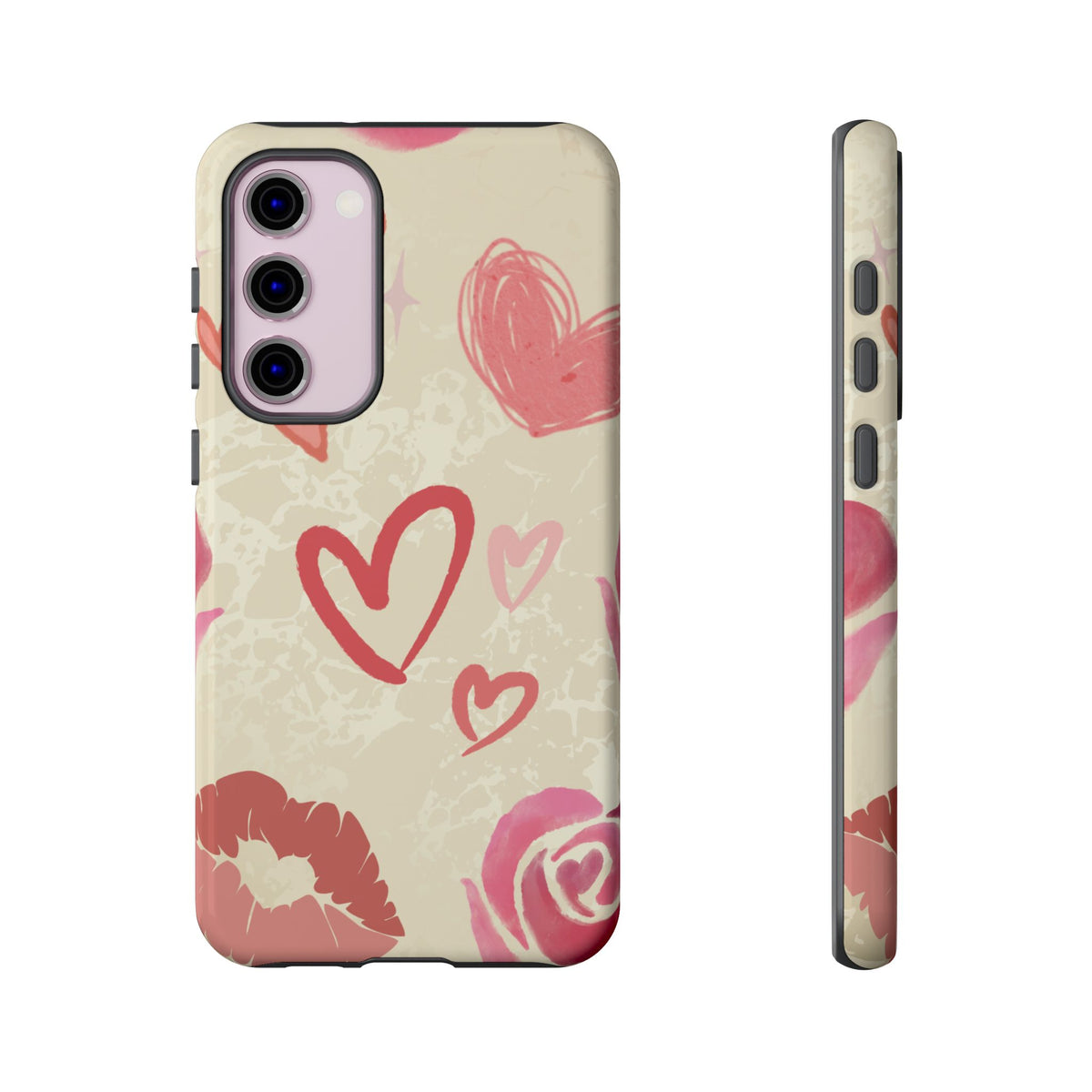 Cute Pink Heart & Rose Pattern Phone Case - Pink Phone Case - Samsung Galaxy S23 Plus / Glossy