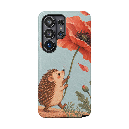 Whimsical Pale Blue Hedgehog and Poppy Phone Case - Blue Phone Case - Samsung Galaxy S26 Ultra / Glossy