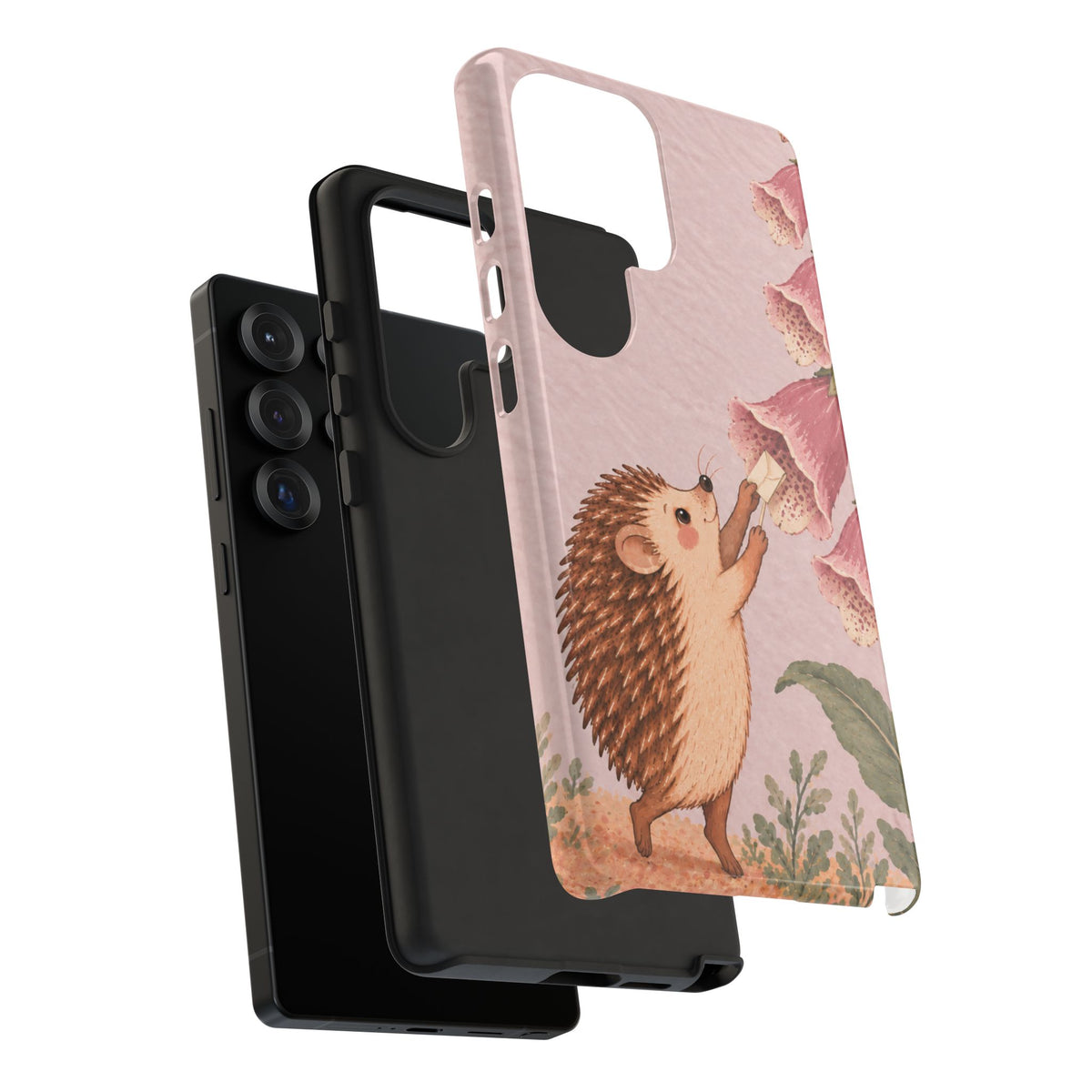 Whimsical Blush Pink Hedgehog and Foxglove Phone Case - Pink Phone Case