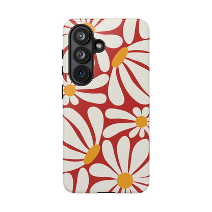 Retro Red Daisy Pattern Phone Case - Red Phone Case - Samsung Galaxy S26 / Glossy