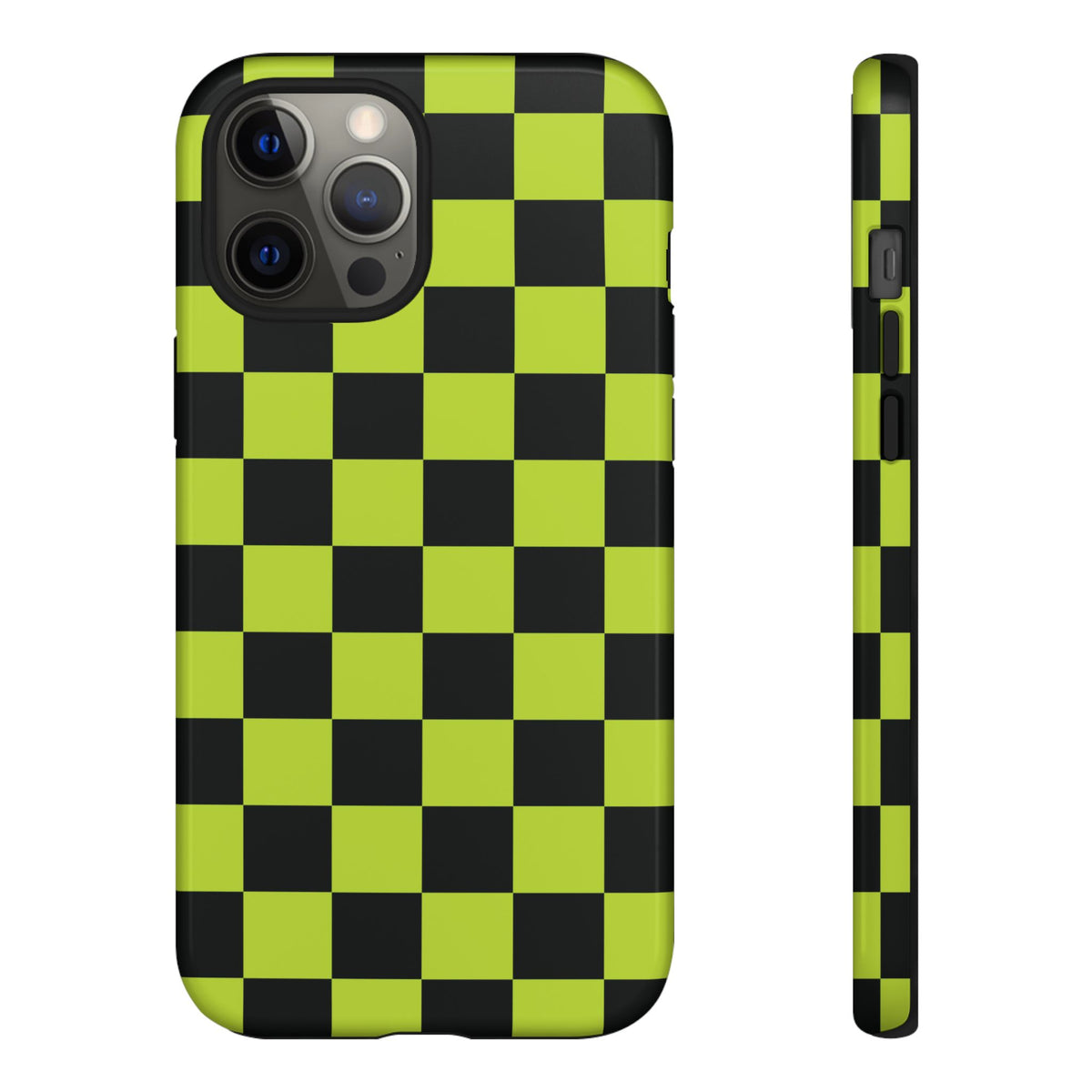 Trendy Neon Lime Green & Black Checked Pattern Phone Case - Green Phone Case - iPhone 12 Pro Max / Glossy