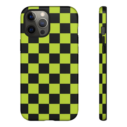 Trendy Neon Lime Green & Black Checked Pattern Phone Case - Green Phone Case - iPhone 12 Pro Max / Glossy
