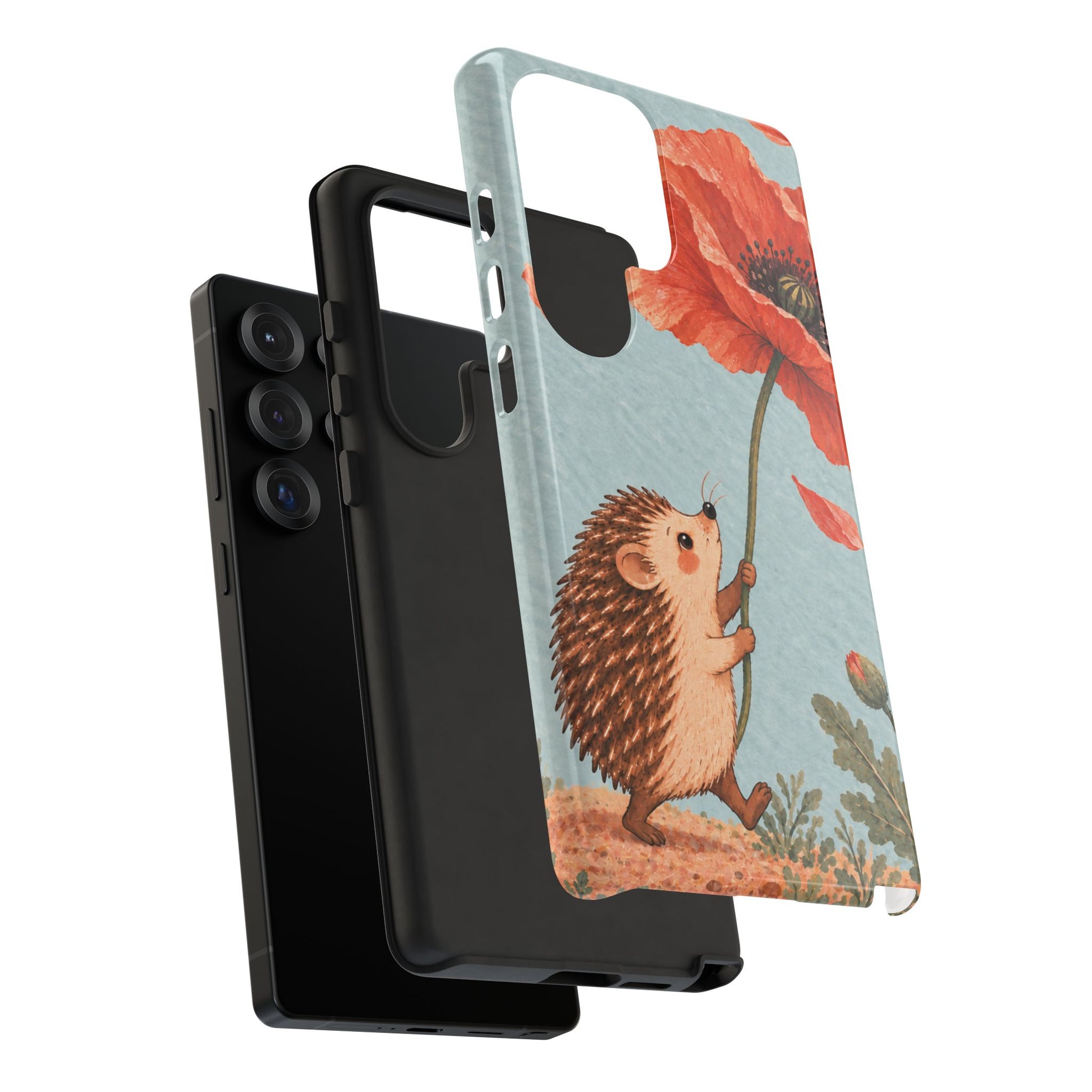 Whimsical Pale Blue Hedgehog and Poppy Phone Case - Blue Phone Case