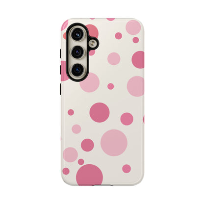 Samsung Galaxy S24 / Glossy Phone Case - ’Bold White with Pink Dot Pattern’ Phone Case
