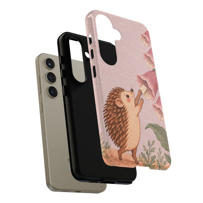 Whimsical Blush Pink Hedgehog and Foxglove Phone Case - Pink Phone Case