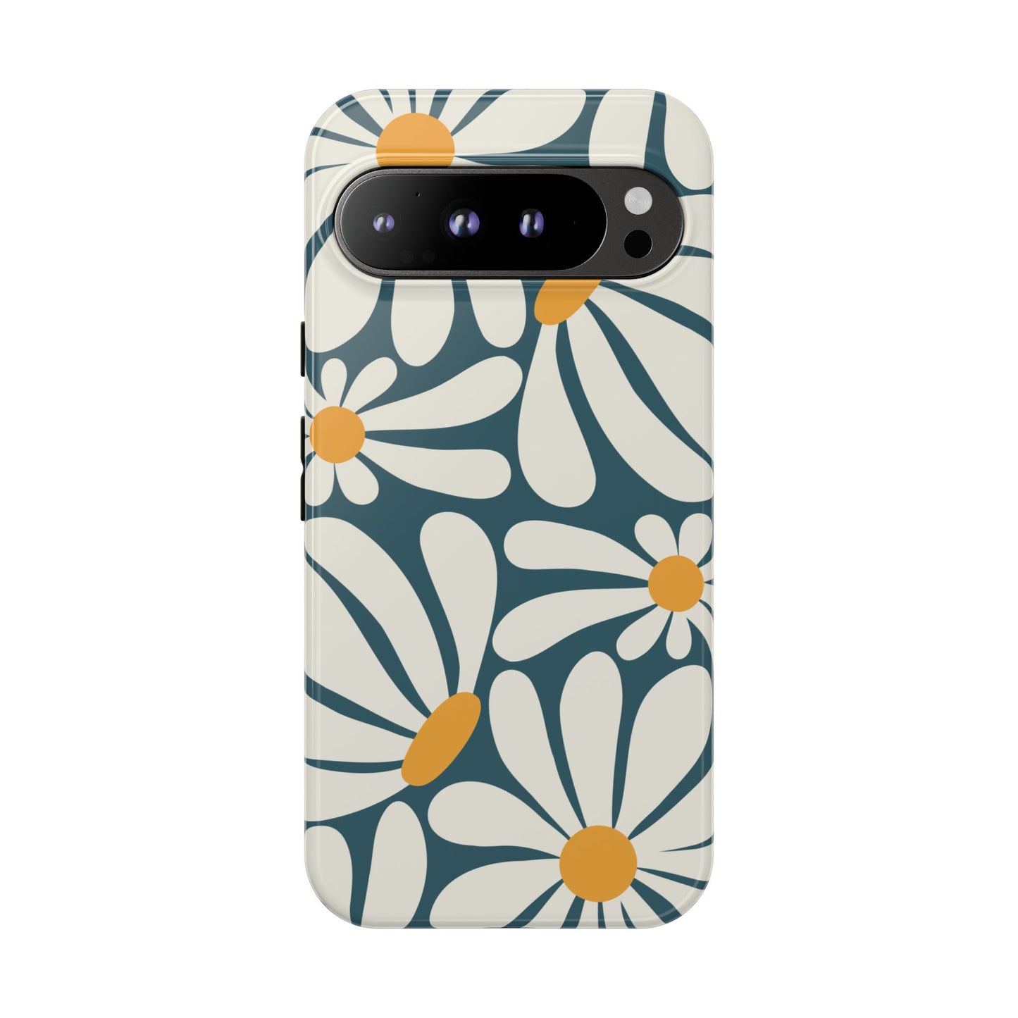 Google Pixel 9 Pro XL / Glossy Phone Case - Retro Blue Daisy Pattern Phone Case