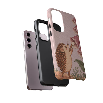 Whimsical Blush Pink Hedgehog and Foxglove Phone Case - Pink Phone Case