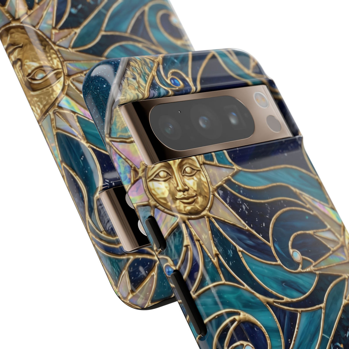 Elegant Teal & Gold Celestial Suns Phone Case