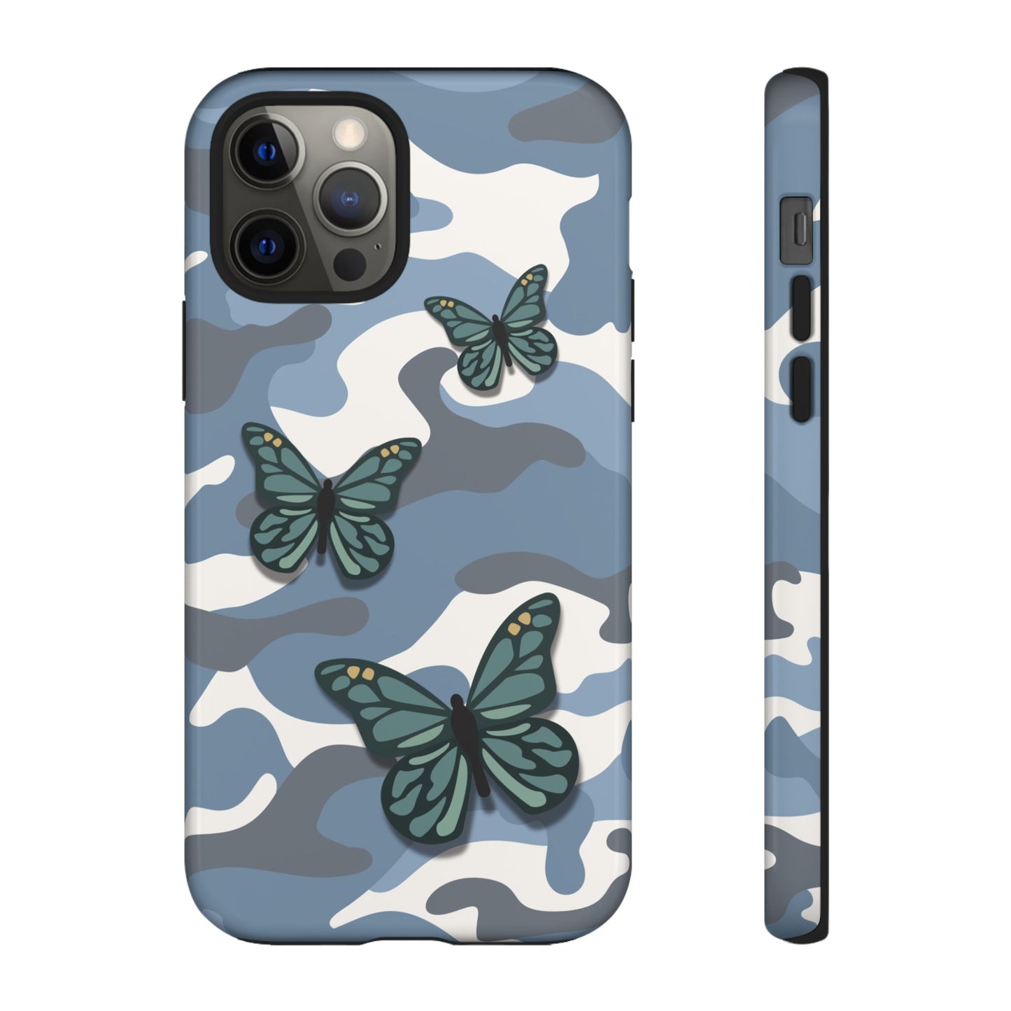 iPhone 12 Pro / Glossy Phone Case - Light Blue Butterfly Camo Phone Case