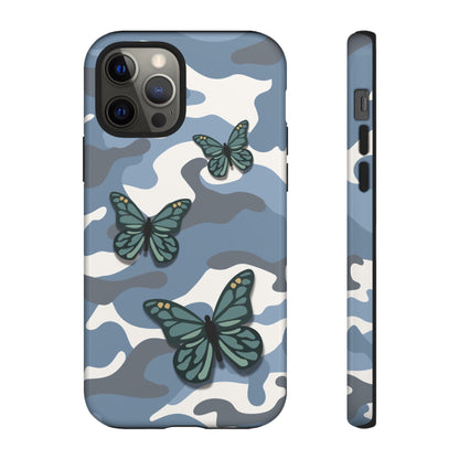 iPhone 12 Pro / Glossy Phone Case - Light Blue Butterfly Camo Phone Case